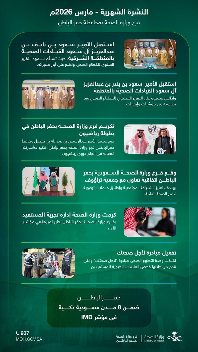 hfrmoh's tweet photo. • النشرة الشهرية 📰| 

فرع وزارة الصحة بحفر الباطن 
خلال شهر مارس 2026 🗓️

#فرع_وزارة_الصحة بـ #حفرالباطن https://t.co/kwzHiqsqNx