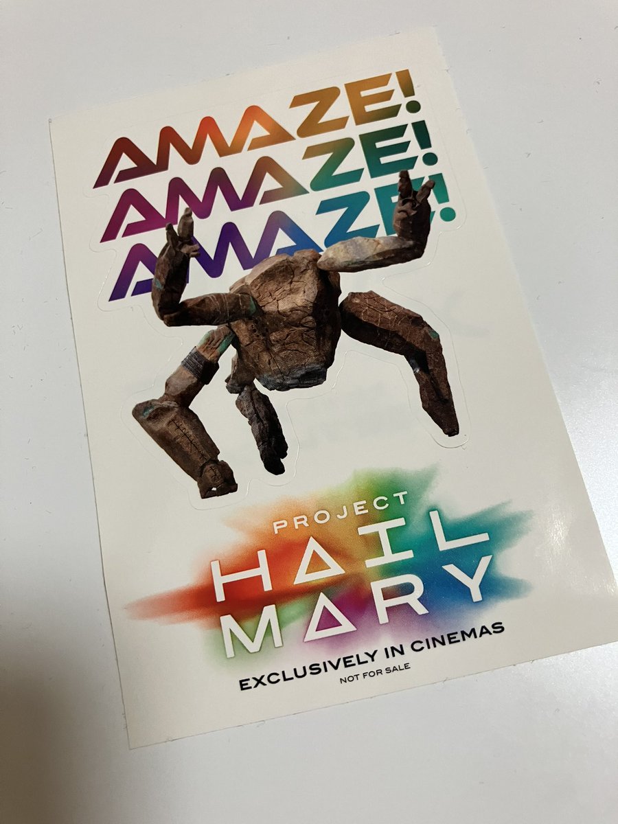 nagy_k's tweet photo. 友達に激推しされて、原作ミリしらだけどもプロジェクトヘイルメアリー見てきた。
良かったー！

そしたら、なんかすごい映像含まれてたって今知って（RP）、おおぅ……となっている笑
もう一回行く時間あるかな〜〜〜〜

ステッカーもらえた😊 https://t.co/HbrNPVmjuW