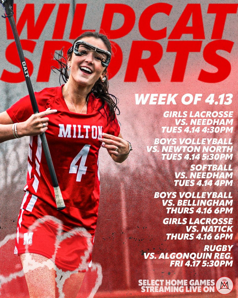 MiltonAccessTV's tweet image. Another week of Wildcat Sports coming at you. 🐾 

Catch select home games LIVE on MATV.

📸: @SoNickFilms

#MiltonMa #Milton