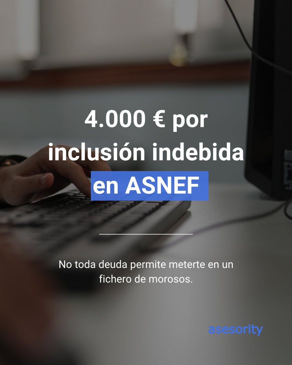 4.000 € por inclusión indebida en ASNEF.

Un juzgado de Madrid condena a una entidad por meter a nuestro cliente en un fichero de morosos sin cumplir los requisitos legales.

Incluir en ASNEF no siempre es legal.

👉 asesority.com/contacto/

#ASNEF #FicherosDeMorosos