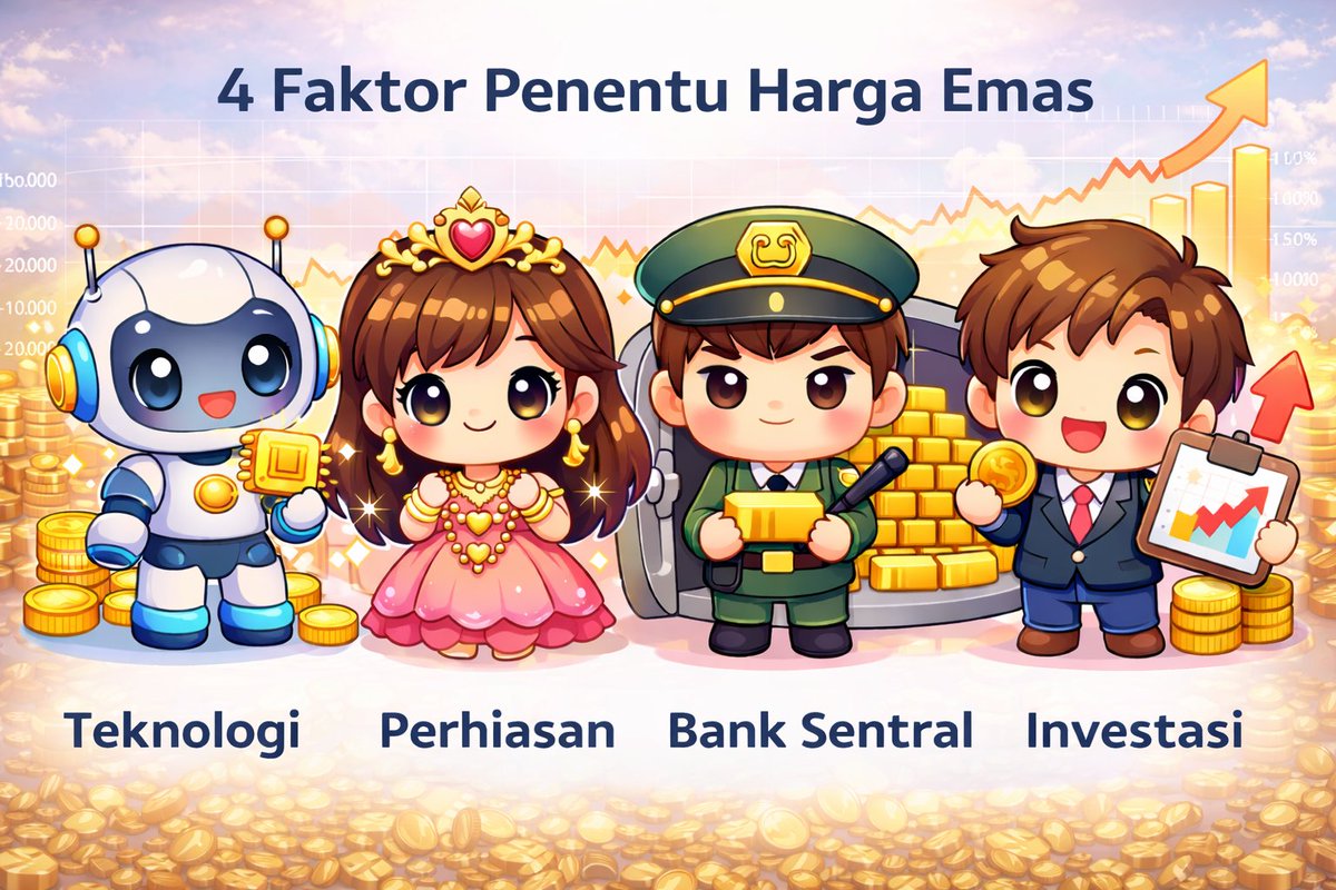 Rudiyanto_zh's tweet photo. Berdasarkan data Antam, harga emas tertinggi sempat mencapai Rp 3.168.000 per gram dan per 12 April 2026 Rp 2.860.000

Dalam USD / Troy Ounce sempat USD 5645, per 12 April 26 di USD 4747

Mengapa harga emas turun? bukankah perang masih berlangsung? Apa faktor penentu harga emas? https://t.co/gZpbEv8xEn