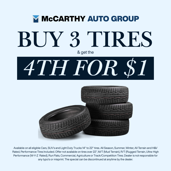 🔥 McCarthy Auto Group Tire Sale – Don’t Miss Out! 🔥

Schedule here: ow.ly/7nmw50YygNH

🛞 Buy 3 tires, get the 4th for just $1!
⏳ Hurry—this special won’t last long!

#McCarthyAutoGroup #TireSale #SummerReady #CarDealsKC #KCDeals #DriveSafe #AutoDeals