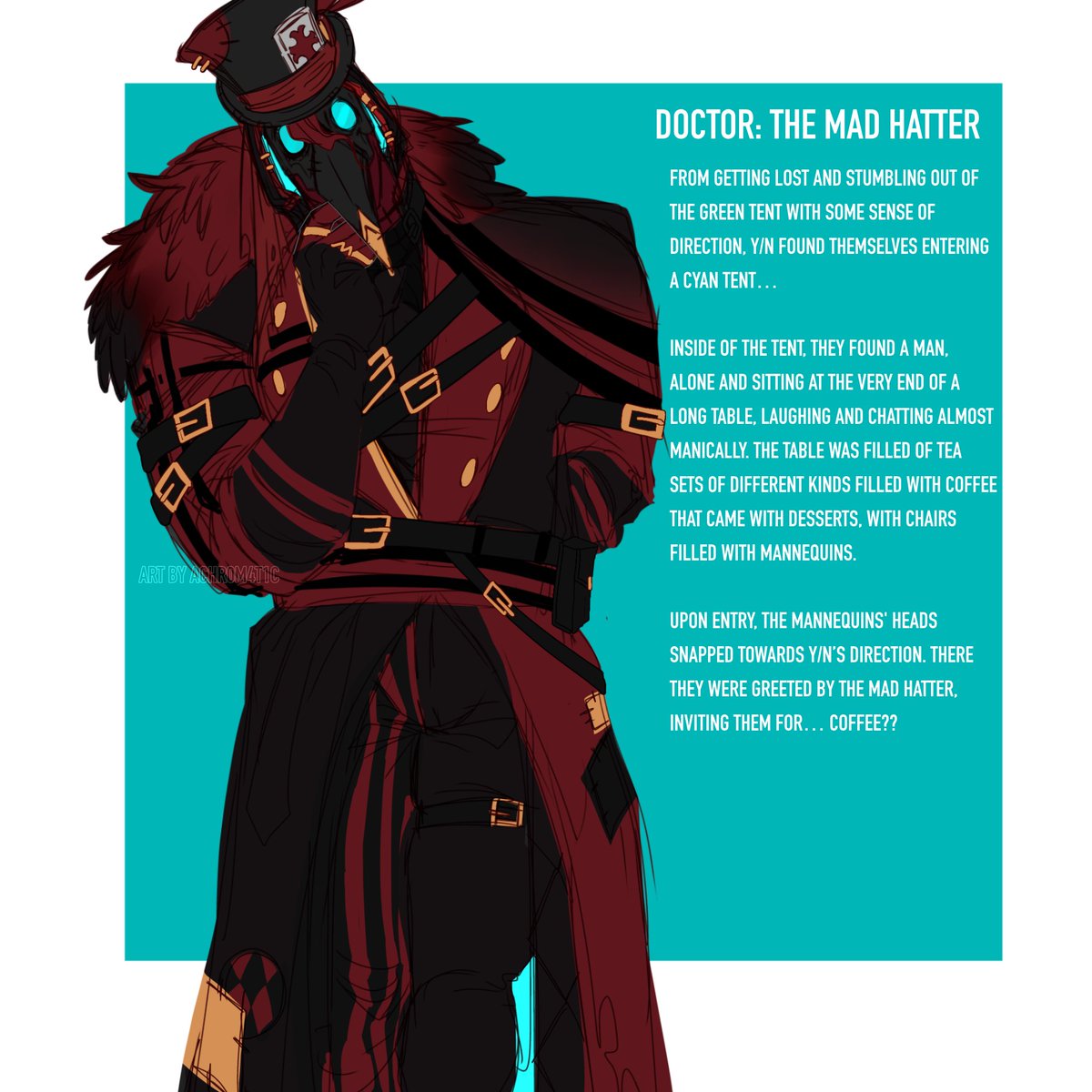 Achr0C18102's tweet image. ALICE AND WONDERLAND AU: (4/6)
The Mad Hatter: #Doctor

#thefreakcircus #tfc #doctortfc