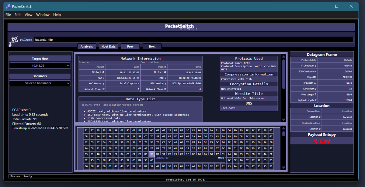 oxagast's tweet photo. PacketSnitch v1.1 is out!
https://t.co/GUAxOAq3T2 
#networking #oxasploits #infosec https://t.co/6VZPXkND6h