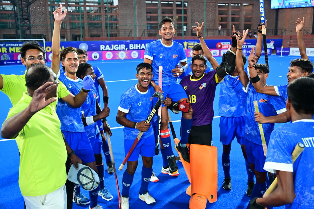 NalandaReporter's tweet photo. The 16th Hockey India Sub-Junior Men's National Championship 2026 concluded on a grand note at the Rajgir Hockey Stadium in Nalanda district on Sunday. Uttar Pradesh defeated Madhya Pradesh 5-2 in the final to lift the trophy.

#rajgir #nalanda #bihar #HockeyIndia https://t.co/uhkYEJ84w8