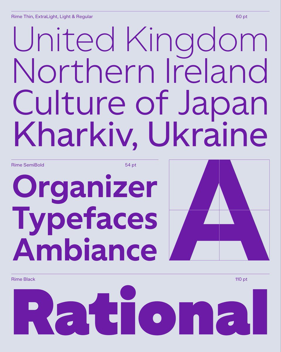 hotsanyuk's tweet photo. ❄️ Rime is a geometric new-wave sans serif for modern flow.

Designed to perform well in both minimalist layouts and expressive display applications, the wide range of weights allows flexible use of the typeface — from small text to headlines of various scales.

⬆️ Link in Bio https://t.co/BkODYlX2Ir