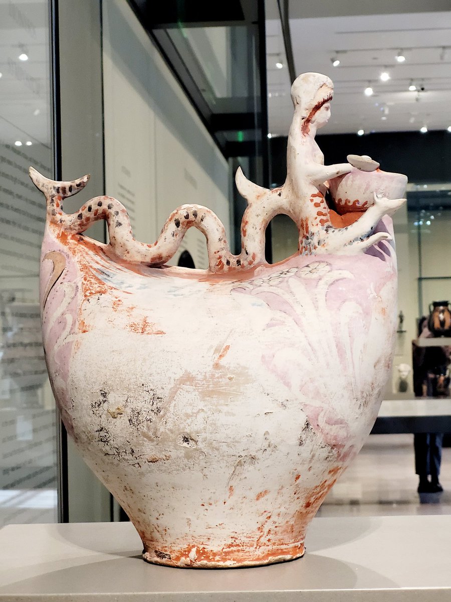 For #FolkloreSunday
I saw this funerary wine jug (dated 300 BCE) at <a href="/mfaboston/">Museum of Fine Arts, Boston</a> . It shows the mythical Greek sea monster Skylla on the top, &amp; fashioned into a handle. The Skylla guarded the waters between Sicily and mainland Italy, and is featured in myths and Homer's "Odyssey".