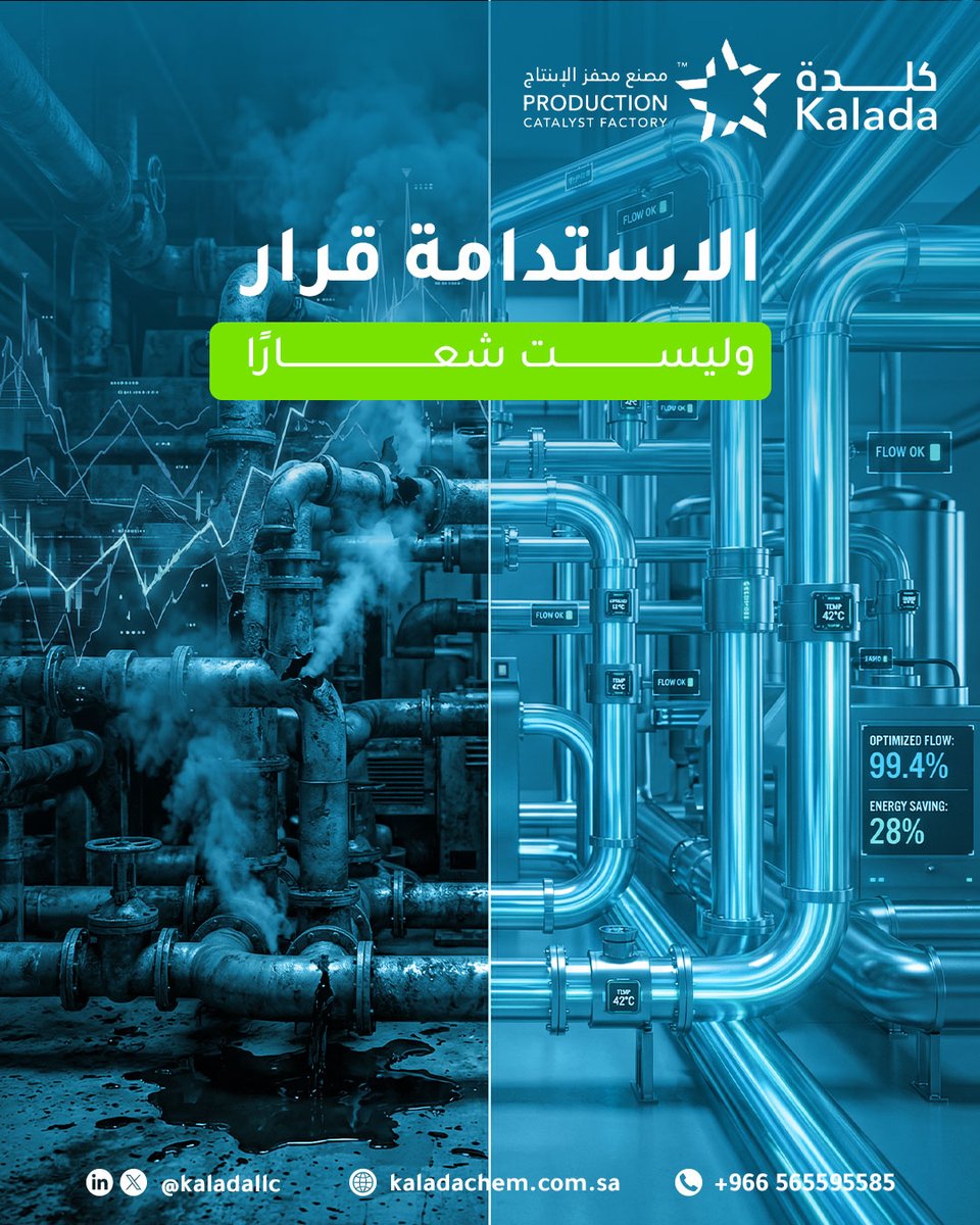KaladaLLC's tweet photo. هل الاستدامة لديك نتيجة قرارات؟
تقليل الهدر وتحسين الكفاءة يبدأ من داخل العملية.
 اختيار الحل المناسب يساعد على تحقيق أداء أفضل وتأثير أقل.
الاستدامة تبدأ من التشغيل. https://t.co/LgSkpyLZby