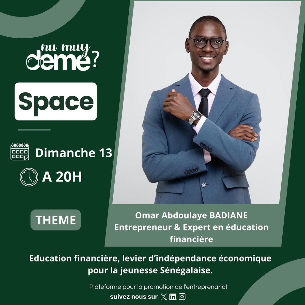 Noo_IDcard's tweet photo. ‼️ Rendez-vous vous ce soir la famille pour un Space sur l’éducation financière avec M.Omar Abdoulaye BADIANE.

Cohost : @thiourou_thiara 

Un programme riche vous y attend, épargne, investissement, erreurs financières à éviter etc. Vous pouvez poser vos questions sous ce tweet.

Lien : https://t.co/L1eSnrstNI