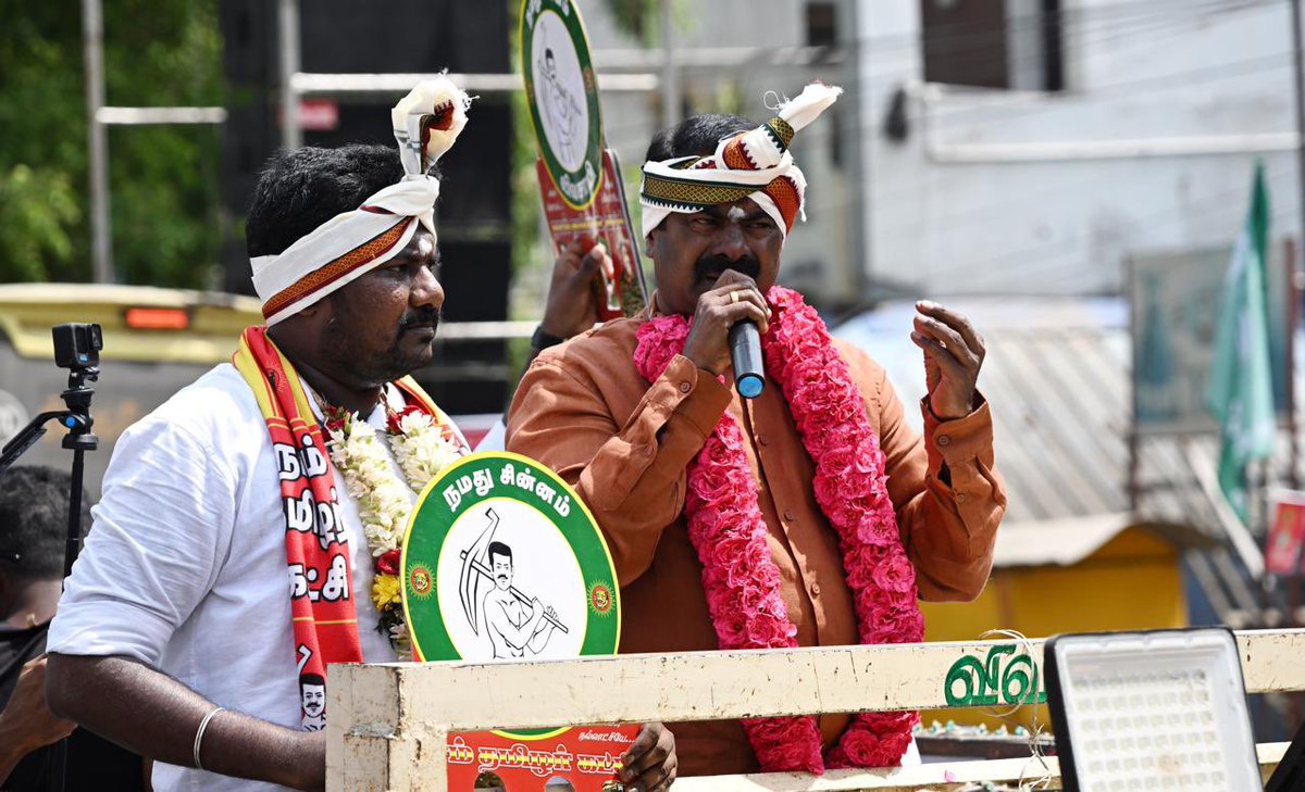 THChennai's tweet photo. #TamilNaduElection: #NaamTamilarKatchi (#NTK) chief coordinator #Seeman addresses during an #election campaign at Kochadai in #Madurai city on Sunday. 

📹: R. Ashok (@ashokfoto) / The Hindu https://t.co/NpAeg7cSko