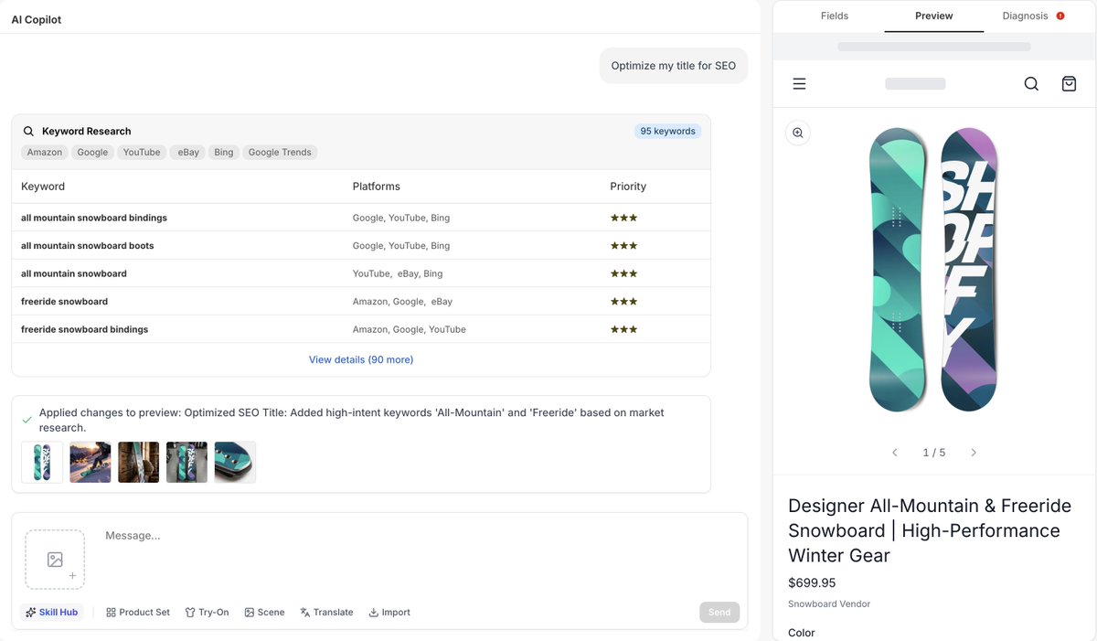 SellOnAI's tweet photo. Shopify merchants, struggling to get organic traffic to your store? Try our new Shopify app VibeListing — instantly generate high-ranking SEO titles and keywords with AI, super easy. Follow @SellOnAI for early access. #Shopify #Ecommerce #SEO https://t.co/Avqa8Zr7EY