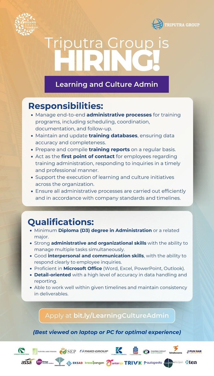#LokerPam - Triputra Group - Learning & Culture Admin