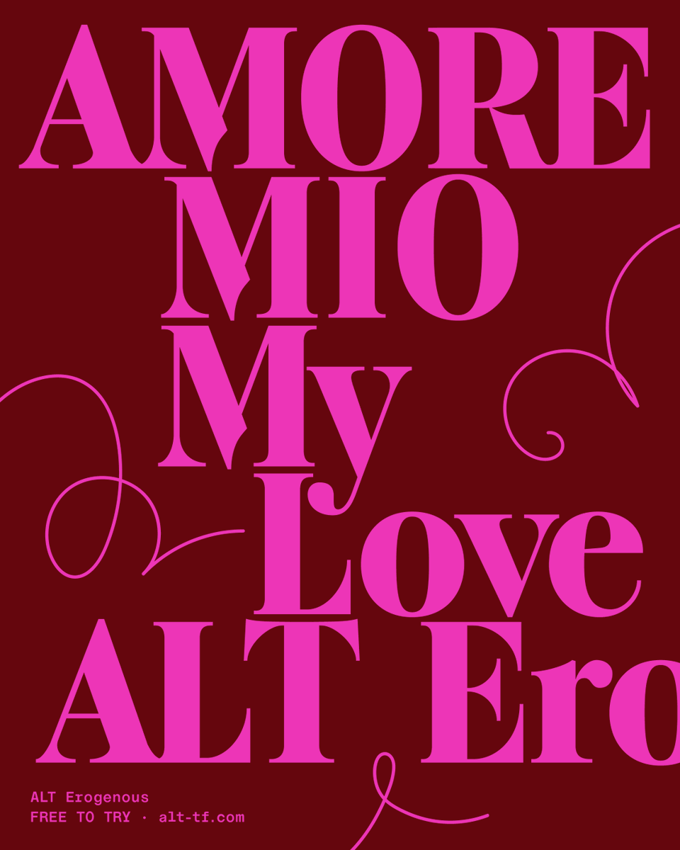 type01_'s tweet photo. Lovergirl ALT Erogenous 🩷

Typeface design: @zekutype
Released through @alt__tf

Free to trial > 
🔗 https://t.co/ndVIVjVJ18

#type01 #alttype #alttf #font #fonts #typeface #typefacedesign #graphicdesigner #graphicdesign https://t.co/4WagNF8AV4
