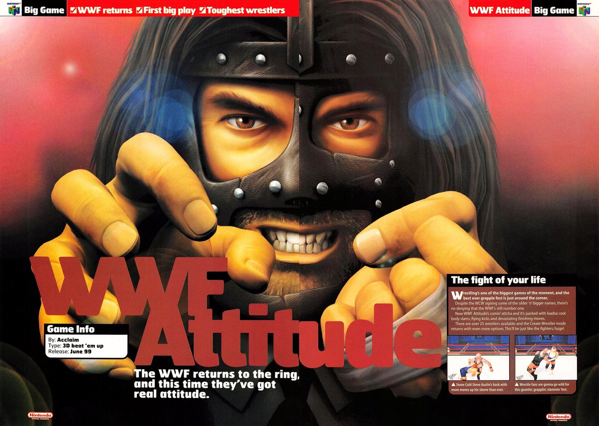 WWFWrestling1's tweet image. Nintendo Magazine feature on the WWF Attitude video game. May, 1999. 🎮 #WWF #WWE #Nintendo