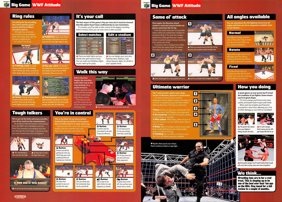 WWFWrestling1's tweet image. Nintendo Magazine feature on the WWF Attitude video game. May, 1999. 🎮 #WWF #WWE #Nintendo