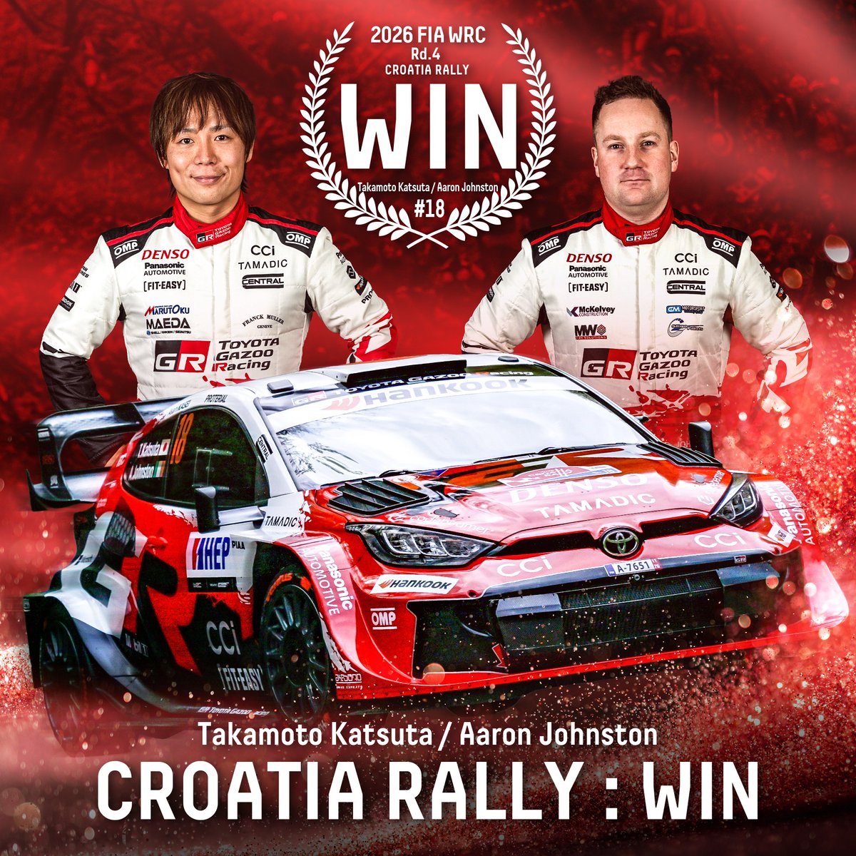 TOYOTA_GR's tweet image. WRC Rd.4
クロアチア・ラリー🚗🇭🇷【速報】

／／
#GRヤリス 1-2フィニッシュで、
勝田貴元／アーロン・ジョンストンがサファリでの初優勝から2戦連続優勝✨️
＼＼

多くのドライバーにトラブルが襲いかかる激しいコンディションのクロアチアを駆け抜けて。

🏆️