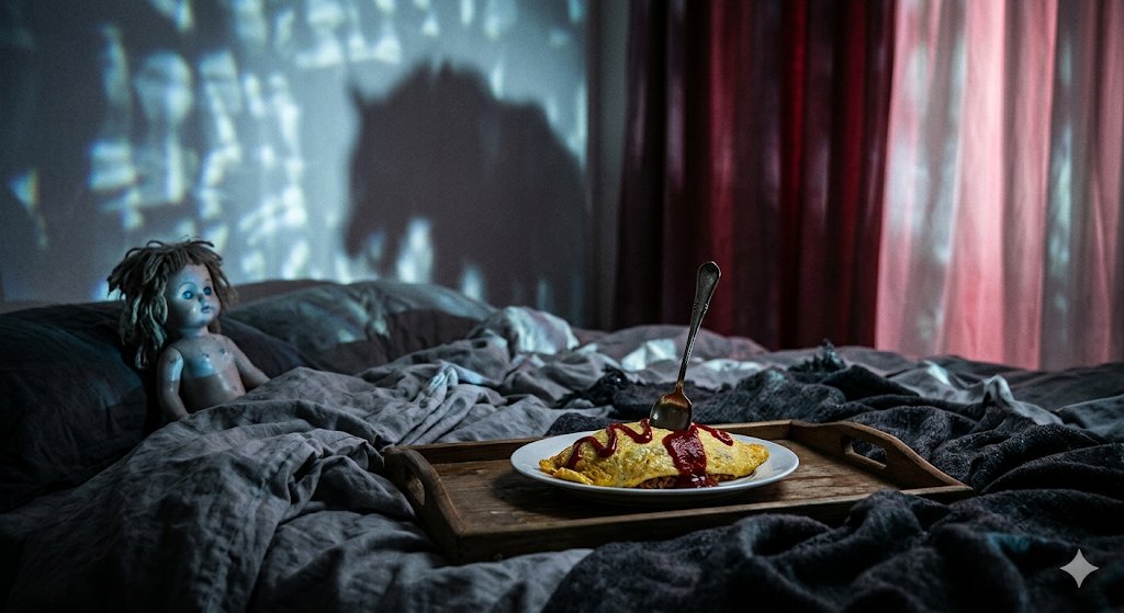 G34RnUnj2a83832's tweet image. A sister lying beside me,
her breath rough, breaking

tangled sheets
ketchup
omelet rice

strobe-like afterimages
a spoon piercing

a blue-eyed doll
a maddened sacred beast

dripping down
a pink fluid

#surrealpoetry #dreamcore #liminalhorror #micropoetry #darkpoetry