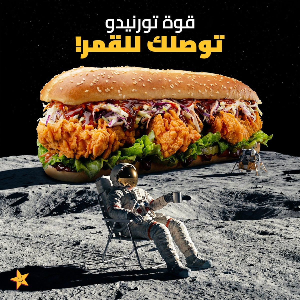 hardees_ksa's tweet image. وصلنا للقمر ومعنا أضخم تورنيدو مقرمش في المجرة 🍗🔥

#هارديز #Hardees​ #EatLikeYouMeanIt