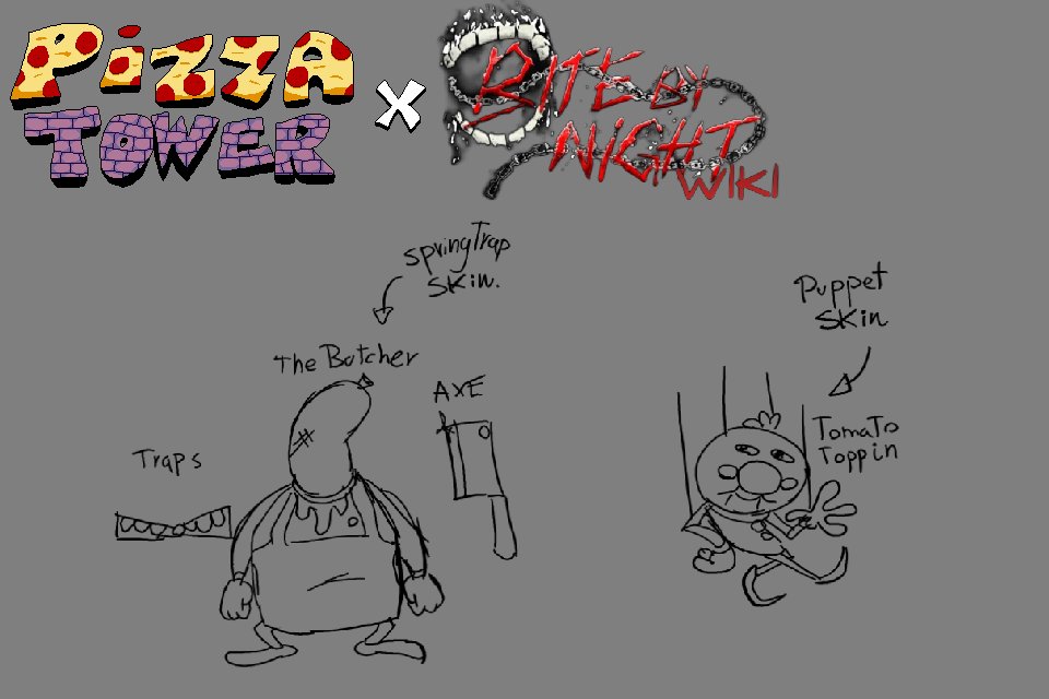 BushinXd's tweet photo. I'd love to see a collab or some reference to Pizza Tower in Bite by Night, especially because of the PT level referencing FNAF. I made this quick little concept of what the butcher and the tomato would look like. #bitebynight #roblox #pizzatower #concept https://t.co/eGYNFrorgg