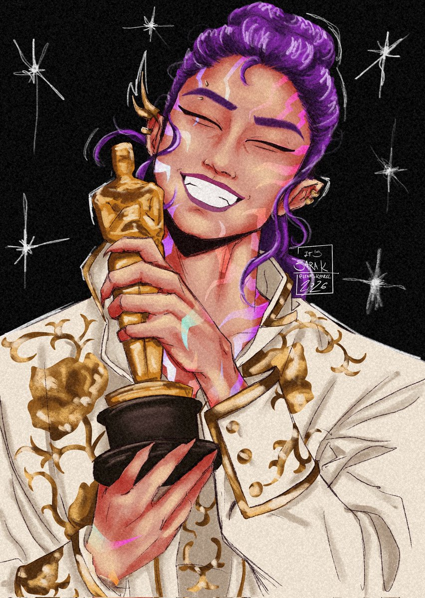 lenaskzorel's tweet image. rumi with her oscar ✨️💜

#kpopdemonhunters #rumi #huntrix #kpdhfanart #myart