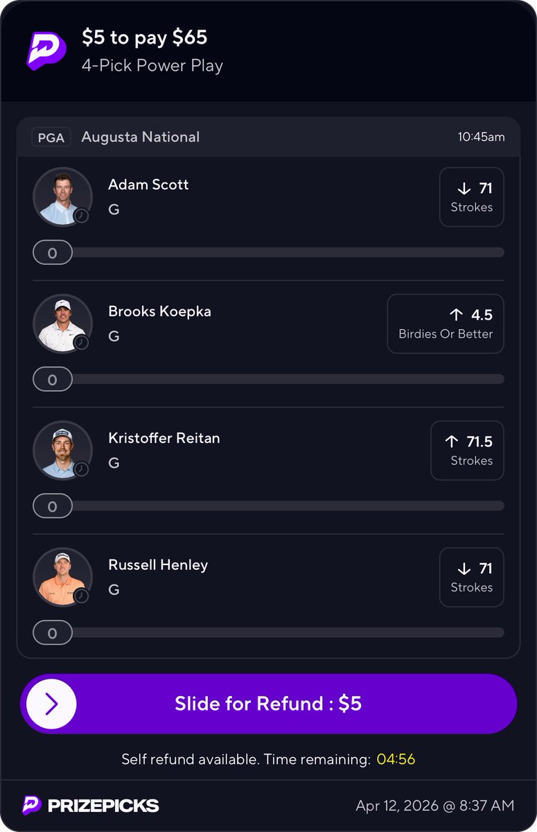 GhostEVplays's tweet image. ⛳️ PrizePicks PGA Boost

⛳️ +1200 (FV +1098.66)
+EV: 8.42%
Playing: 0.03 Unit Promo Max

#prizepicks #sports #pga #golf