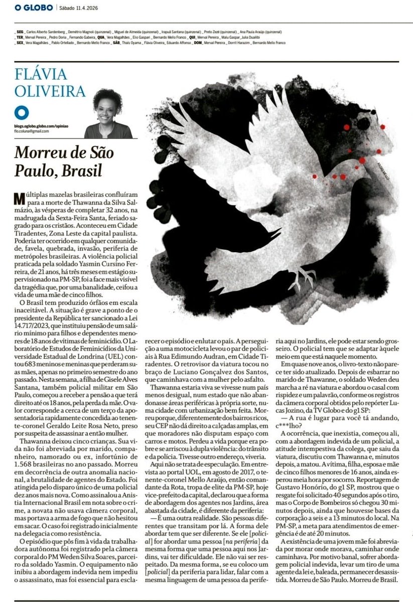 📌Ler até a última linha é o mínimo que podemos fazer.  <a href="/flaviaol/">Flávia Oliveira</a> ontem no <a href="/JornalOGlobo/">Jornal O Globo</a> .