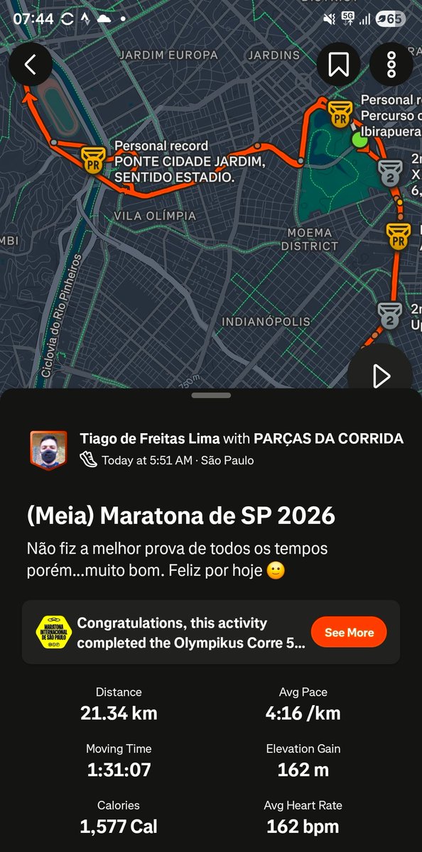1 prova do ano, 21km na Maratona de SP (no meu caso, meia maratona hehe)

esperava ir um pouquinhozinho melhor 😐...mas tá bom por hoje. excelente tempo.