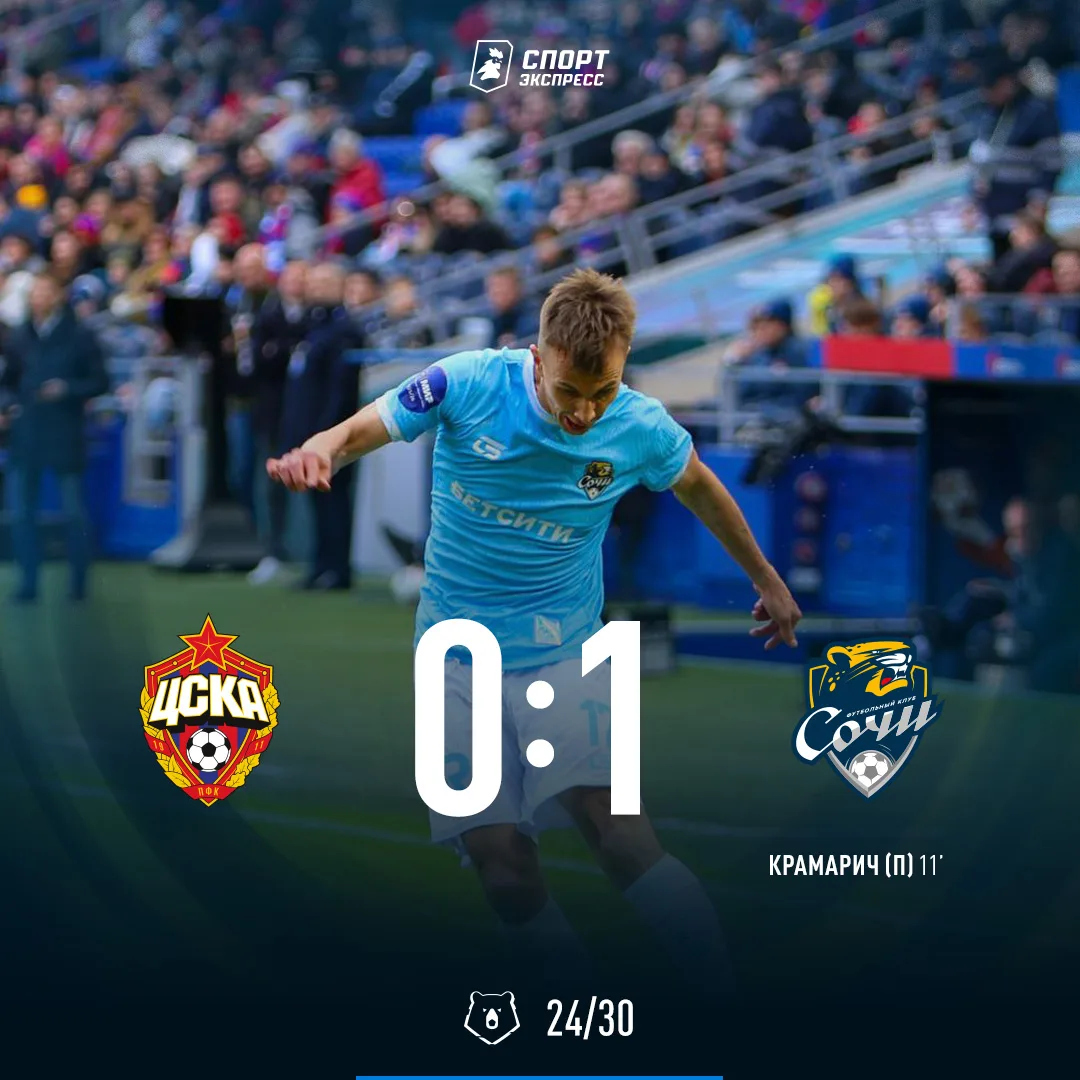 sportexpress's tweet photo. УХ! Первая победа «Сочи» в 2026 году 🔥

А отставание ЦСКА от первого места — 10 очков 😔 https://t.co/RdfjOLzxag