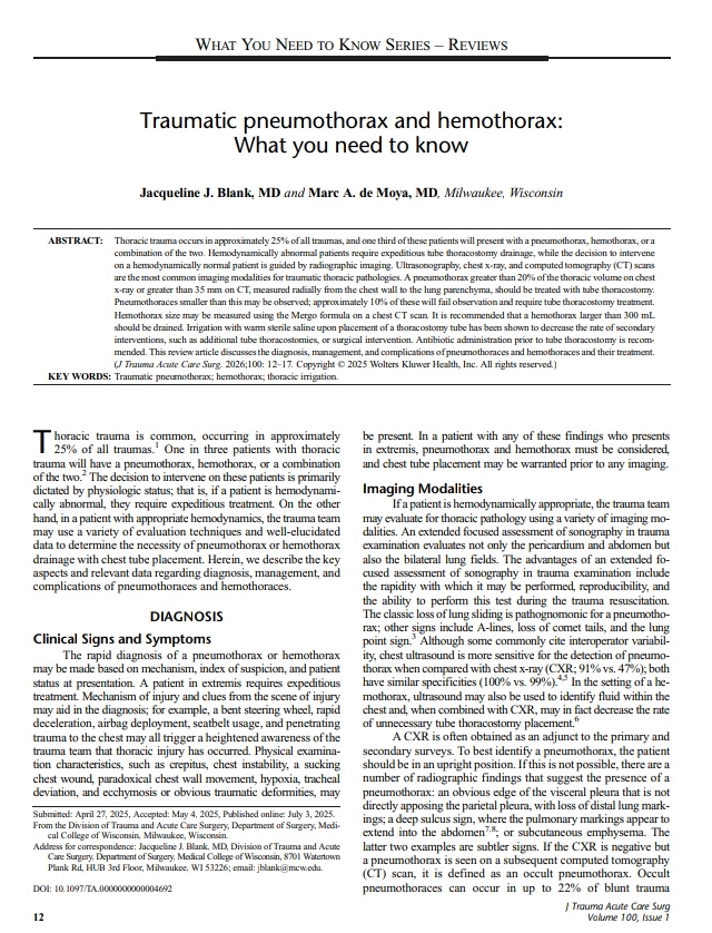 SOMELaguna's tweet image. Abordaje y Manejo del Neumotórax y Hemotórax de Origen Traumático 💥🫁

📚🔰J Trauma Acute Care Surg

DOI: 10.1097/TA.0000000000004692

Enlace a Artículo Completo👇🏻🆓✅
t.me/SoMELaguna