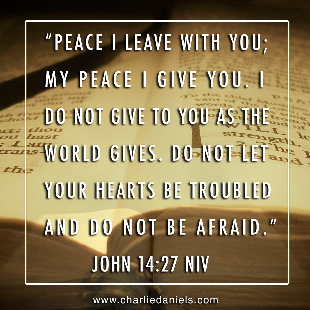 CharlieDaniels's tweet photo. Keeping Charlie's legacy alive. - TeamCDB

"Peace I leave with you; my peace I give you. I do not give to you as the world gives. Do not let your hearts be troubled and do not be afraid." - John 14:27 NIV https://t.co/GZiACCLFf9
