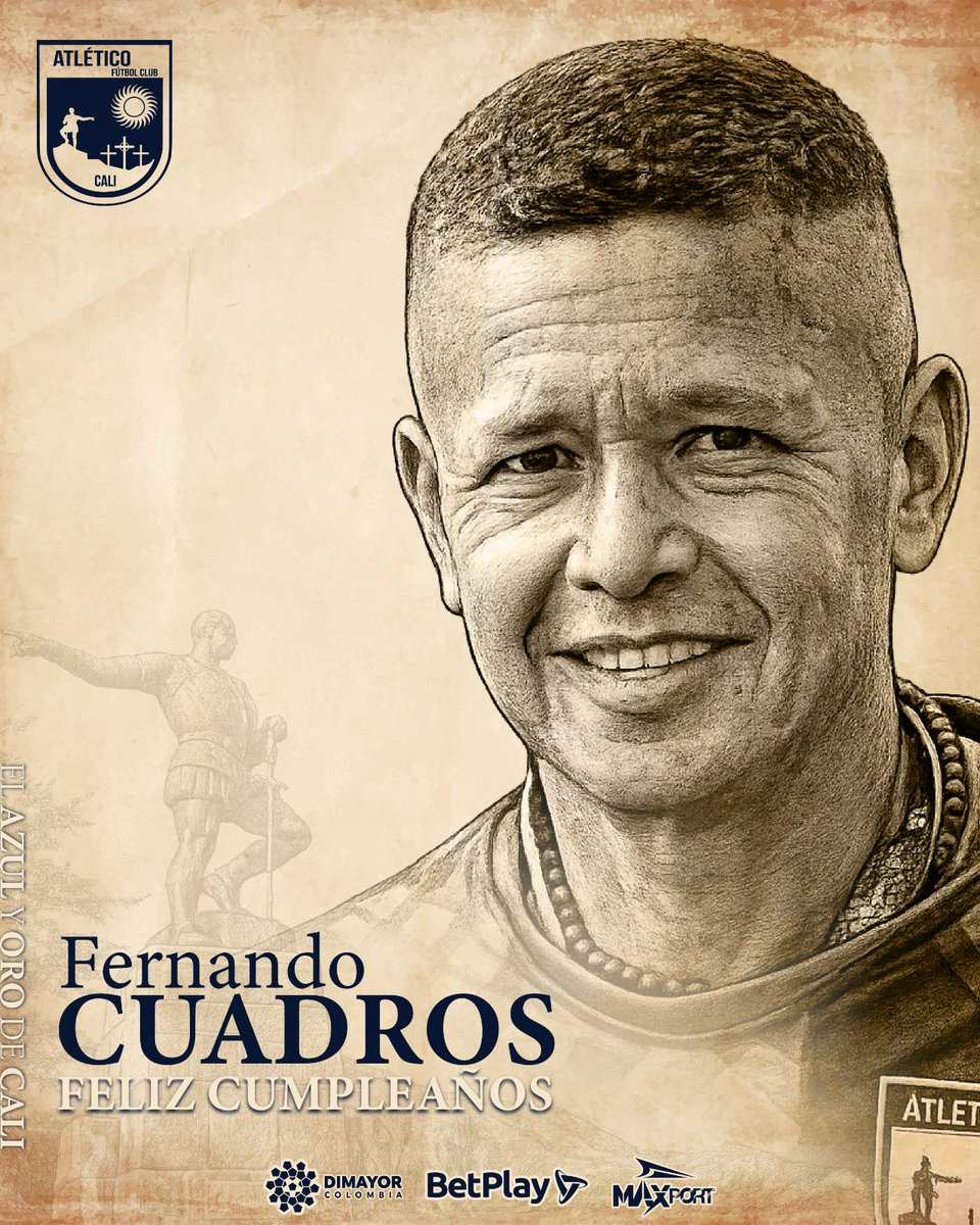 AtleticoFCSA's tweet photo. 🎉🔥 ¡Feliz cumpleaños, nuestro Ayudante de Campo Fernando Cuadros! 🎂🙌

Desde la gran familia #AtléticoFC de Cali te enviamos toda la mejor energía: salud, alegría y muchos éxitos. 💙💛
¡Que sigan las alegrías del fútbol, 🏟️! 🛡️⚽⚔️
#AtléticoFCSomosTodos 💪⚽ https://t.co/8MmgQy5Wdy