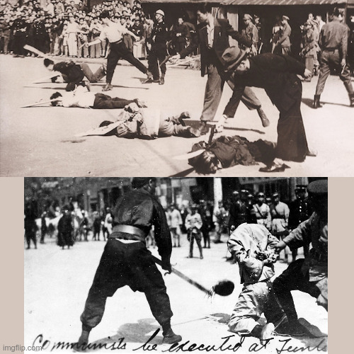 LiamOMaraIV's tweet photo. The #ShanghaiMassacre began on #ThisDayInHistory in 1927, ending the #FirstUnitedFront in which #Kuomintang (KMT) and Communist Party (CCP) worked together to defeat warlordism. #ChiangKaiShek's KMT killed up to 10,000 communists at the start & another 300,000 over the next year. https://t.co/6wlezB5BYy