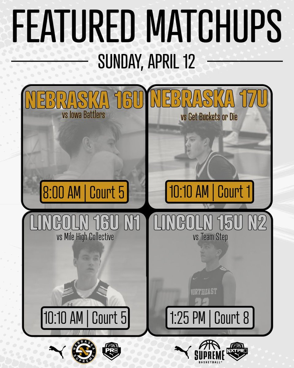 Supreme_Bball's tweet photo. Sunday Featured Matchups

8:00 AM – Nebraska Supreme 16U (Ct 5)
10:10 AM – Nebraska Supreme 17U (Ct 1)
10:10 AM – Lincoln Supreme 16U N1 (Ct 5)
1:25 PM – Lincoln Supreme 15U N2 (Ct 8)

Day 3...

#SupremeFamily #FeaturedMatchups https://t.co/PX19KZnznN