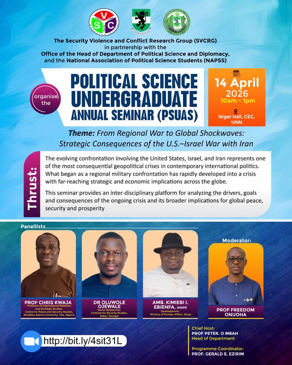 UNN_NAPSS's tweet photo. ⚡ 2 DAYS TO GO! ⚡

Diplomats.
Security experts
Strategic thinkers

All in one room.

Are you ready to hear from those shaping conversations on war, foreign policy, and global power politics?

This is your opportunity to go beyond theories and understand real-world strategy. https://t.co/QFZh1xovuD
