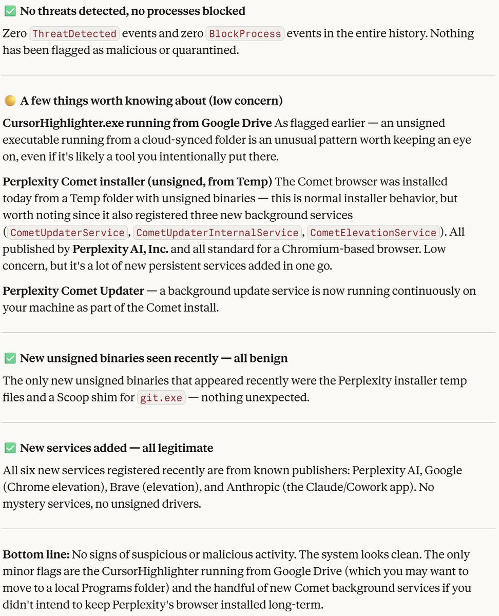 ChrisJohnTaylor's tweet photo. Blown away by this addition to AppControl!!! I tied in to Claude (free acct). Asked "What apps have been updated in past 3 days" and got exact answer and nuanced info on risk assessments, why all were "normal" even when they looked "odd" &amp; much more! Amazing! https://t.co/m4NVQqWINu