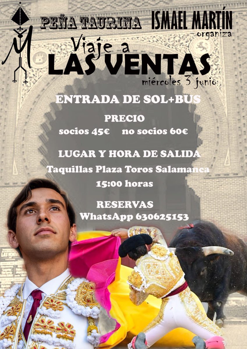 Isideprado's tweet photo. Buena oportunidad para acompañarnos a Madrid! La Peña Taurina de @IsmaelMartinM  te lo pone fácil! Animarse !! https://t.co/QT3JUFQSSF