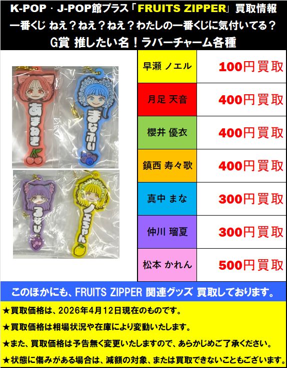 🍇🍈🍊#FRUITSZIPPER🍑🍒🍋🫐 【買取情報】 ◇一番くじ G賞 ラバー