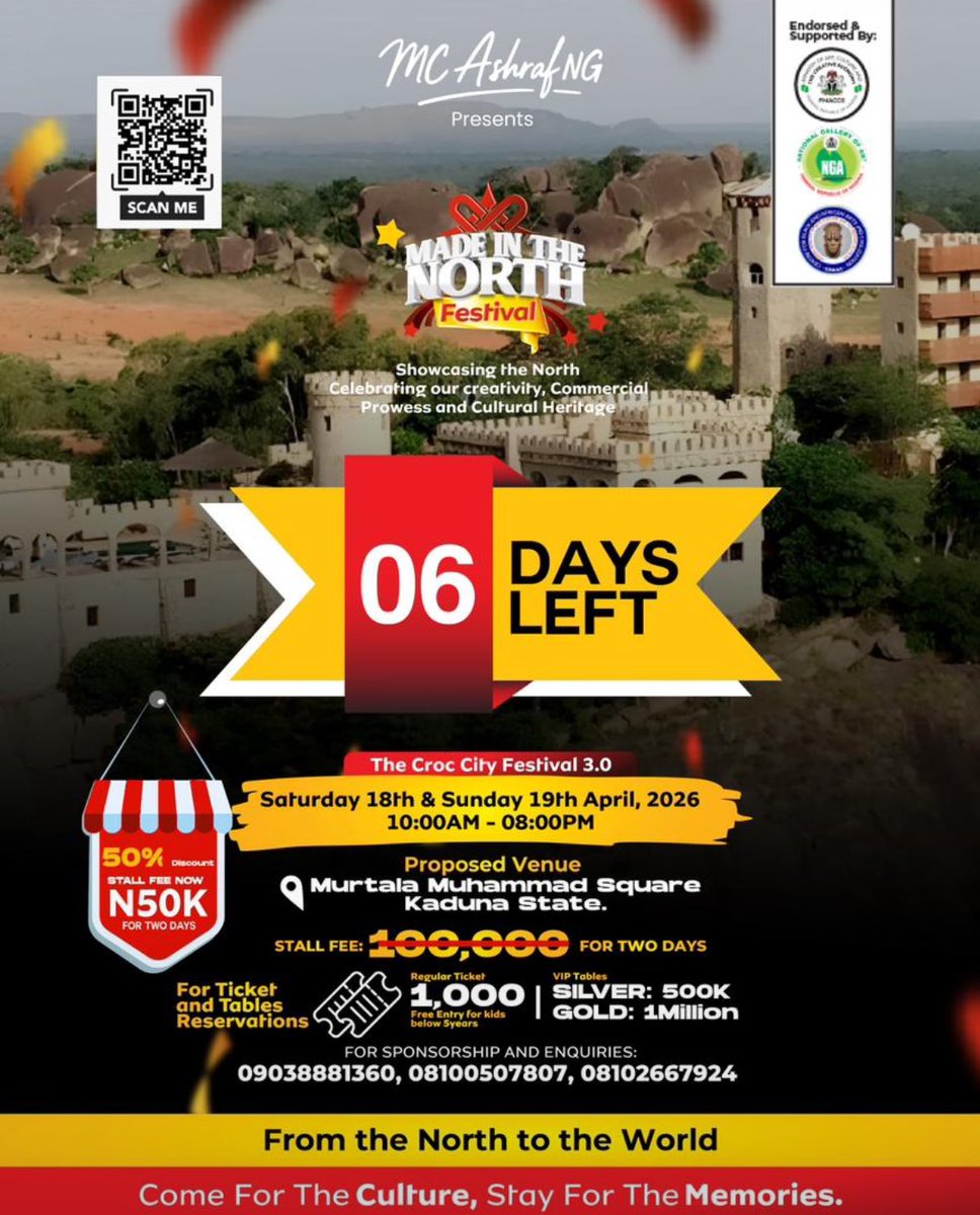 ArewaTwiter's tweet photo. We are hosting #MadeInTheNorth 2.0 in Kaduna on Saturday and Sunday at Murtala’s Square.
Don’t miss this opportunity to network, learn, and experience the culture.
Don’t say we didn’t tell you.
Pull up, let’s connect, network and enjoy 🔥
If you see me, don’t dull, come say hi 🤝
You snooze, you lose 🔥