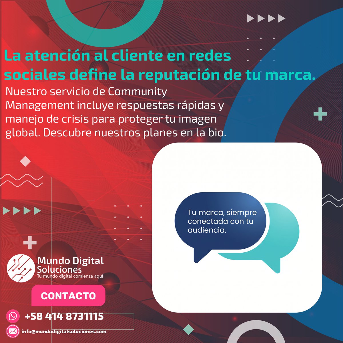 MundoDigit2026's tweet photo. Un mal comentario puede viajar más rápido que una buena noticia. 🛡️
En el mundo digital, la atención al cliente no es opcional; es lo que define tu reputación. Nuestro servicio de Community Management no solo gestiona mensajes, sino que protege tu marca con respuestas rápidas. https://t.co/H4lZJ1W8Wl