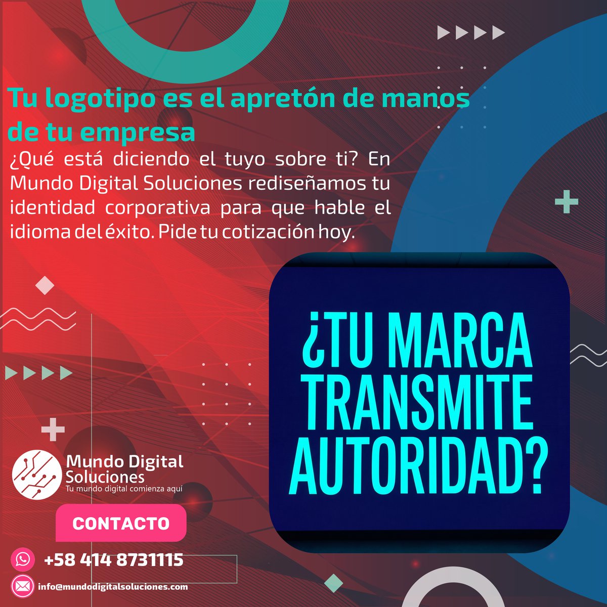 MundoDigit2026's tweet photo. ¿Qué dice tu logotipo antes de que tú digas una palabra? 🤝
Tu identidad visual es el primer apretón de manos con tu cliente. Si no transmite confianza y profesionalismo desde el segundo uno, estás perdiendo oportunidades. https://t.co/2jfw7eVLsd