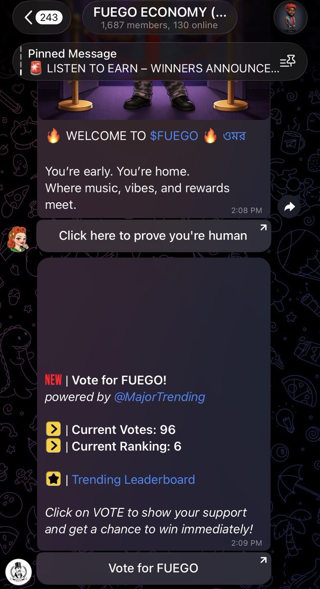 Fuego_Economy's tweet photo. Members keep Voting
Holders keep buying
The community keeps streaming and singing $FUEGO 🎶🔥

Ca: 5dzuDwr5q1pDqZFPmPYkwbeck9FzkyRYJfJEHwMVpump

Tg: https://t.co/UDpsDdp5AD

Web: https://t.co/RhvkrinoMZ https://t.co/ooLi6m7ppv