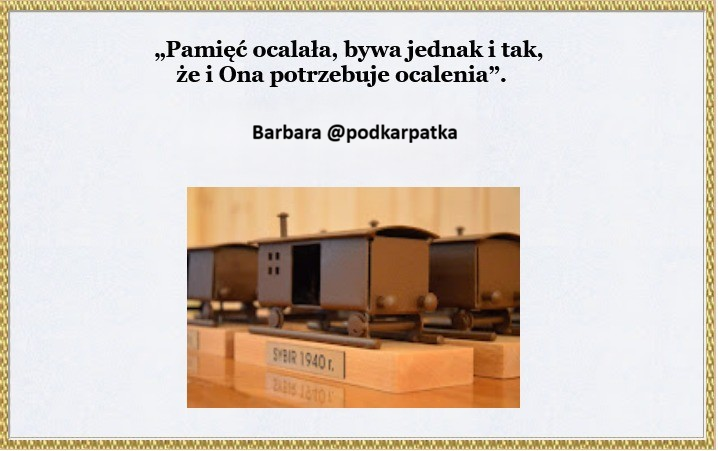 podkarpatka's tweet photo. „𝐏𝐚𝐦𝐢ęć 𝐨𝐜𝐚𝐥𝐚ł𝐚, 𝐛𝐲𝐰𝐚 𝐣𝐞𝐝𝐧𝐚𝐤 𝐢 𝐭𝐚𝐤,
ż𝐞 𝐢 𝐎𝐧𝐚 𝐩𝐨𝐭𝐫𝐳𝐞𝐛𝐮𝐣𝐞 𝐨𝐜𝐚𝐥𝐞𝐧𝐢𝐚”.
#Sybiracy
#NieludzkaZiemia
#Deportacje
#Pamięć https://t.co/osYFJN7ePb