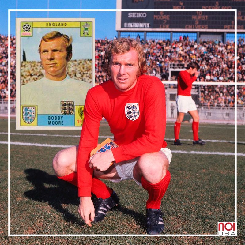 paniniWCUSA's tweet photo. Today we remember Bobby Moore on his birthday.

Captain. Leader. World Champion.

Some defenders played the game…
Moore defined it.

#panini #BobbyMoore #FootballLegends #WorldCup1966 https://t.co/19vNGbKgv3