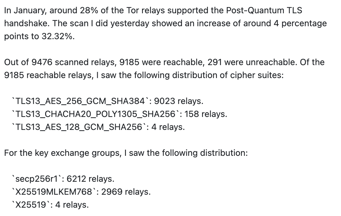 Tor relays and post-quantum  lists.torproject.org/mailman3/hyper…