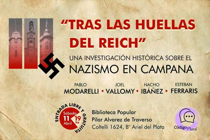 soleaalonso's tweet image. Acompañé la avant première del documental “Tras las Huellas del Reich”, una producción de @CodigoPlural sobre el nazismo en #Campana, que se presentó en la Biblioteca Popular Pilar Álvarez de Traverso del barrio Ariel Del Plata. 

Se trata de un trabajo de 32 minutos que cuenta