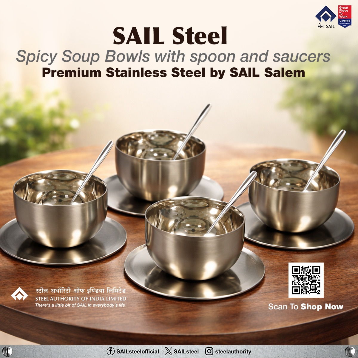 SAILsteel's tweet image. Add style to dining with SAIL Steel Spicy Soup Bowls with spoon &amp;amp; saucers from SAIL Salem Plant. Premium stainless steel, durable &amp;amp; elegant for home &amp;amp; hospitality use. 

#SAILSteel #StainlessSteel