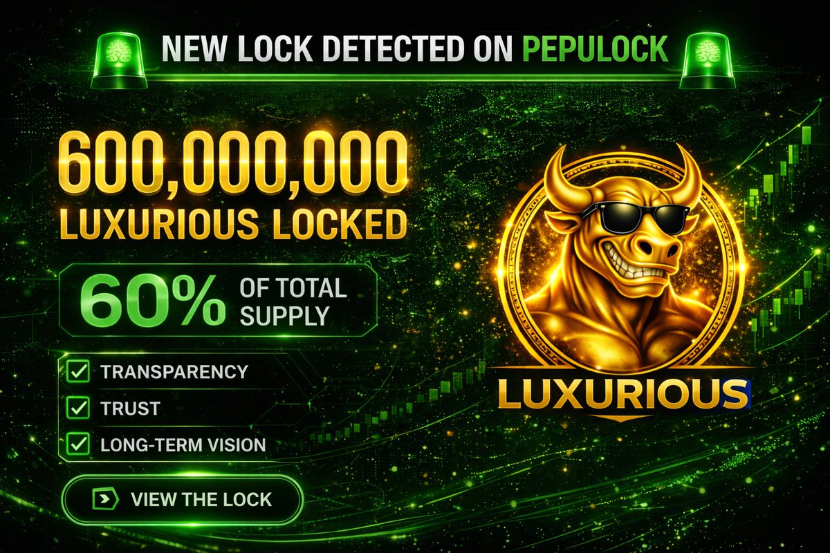 pepulock's tweet image. NEW LOCK DETECTED ON #PEPULOCK 

A major move just hit the chain… and it speaks volumes.

🔒 600,000,000 #LUXURIOUS locked
📊 60 percent of total supply secured
🔥 Strong commitment. Strong signal. Strong foundation.

🔗 View the lock here:
pepulock.com/tokens/0x9f716…

This is