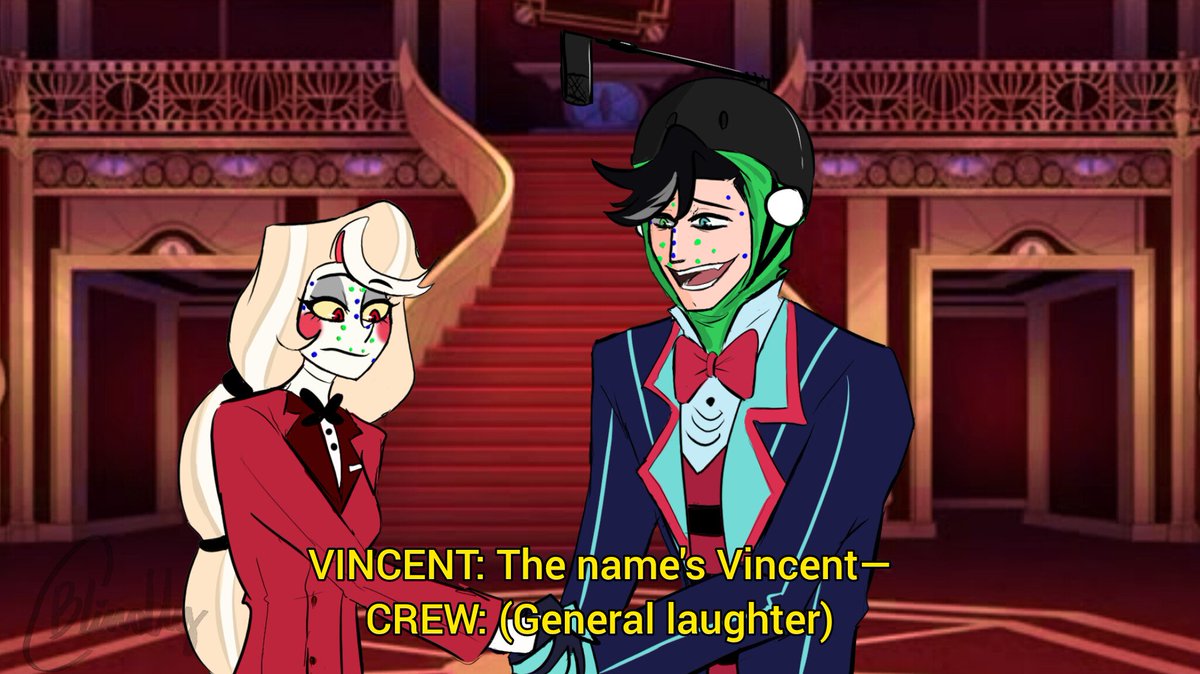 BlindlyCeci's tweet image. When you leak your character's deadname before Alastor does
#hellywoodAU #hazbinhotel #vincentwhittman