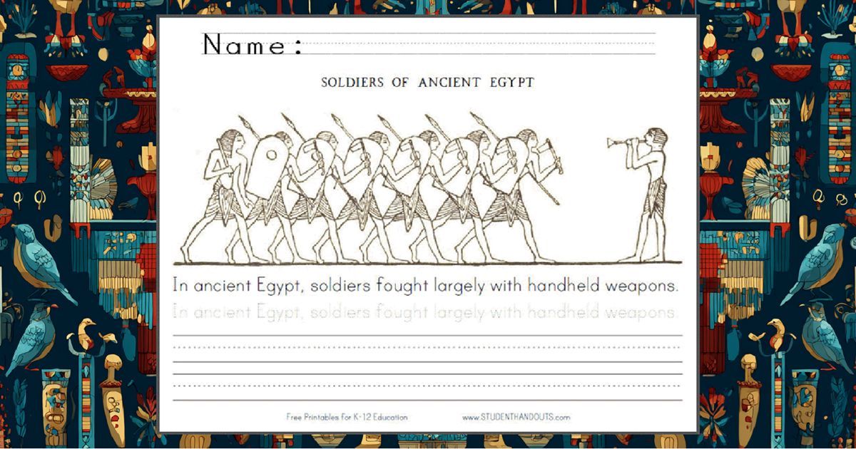 studenthandouts's tweet image. Ancient Egyptian Soldiers Coloring Page - Free to print (PDF file). #socialstudies #ancientegypt #freeprintable #coloringpage #handwritingpractice #homeschool #printmanuscript #cursivescript studenthandouts.com/world-history/…