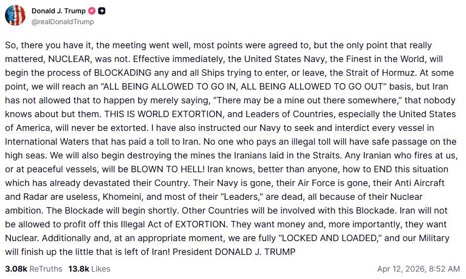 squatsons's tweet image. Let me get this straight, we’re now blockading the strait because Iran is blockading it?

Blockadeception